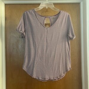 So Women’s Red Wine Color and White Striped V-neck Short Sleeve Top